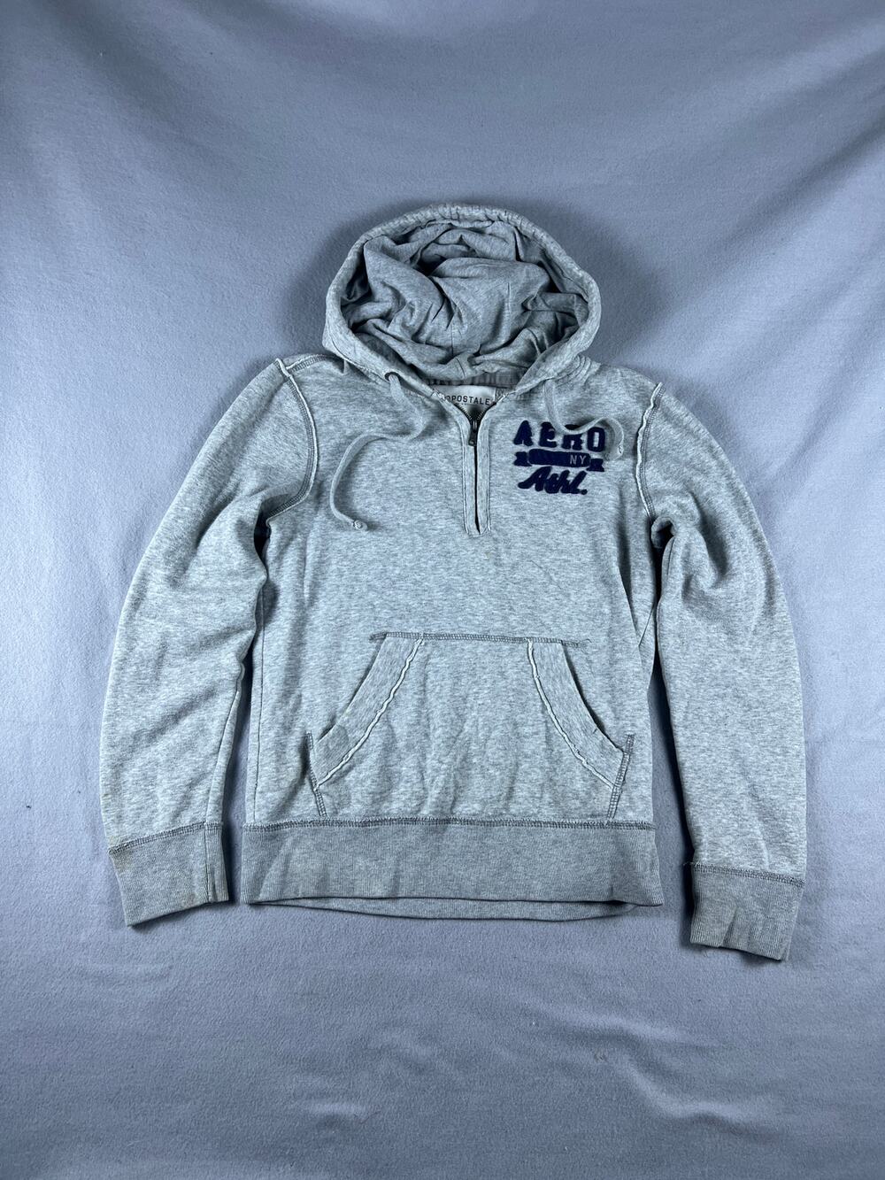 Aeropostale Hoodie Womens XS Heather Gray Fleece Spellout Logo Sweatshirt Y2K
